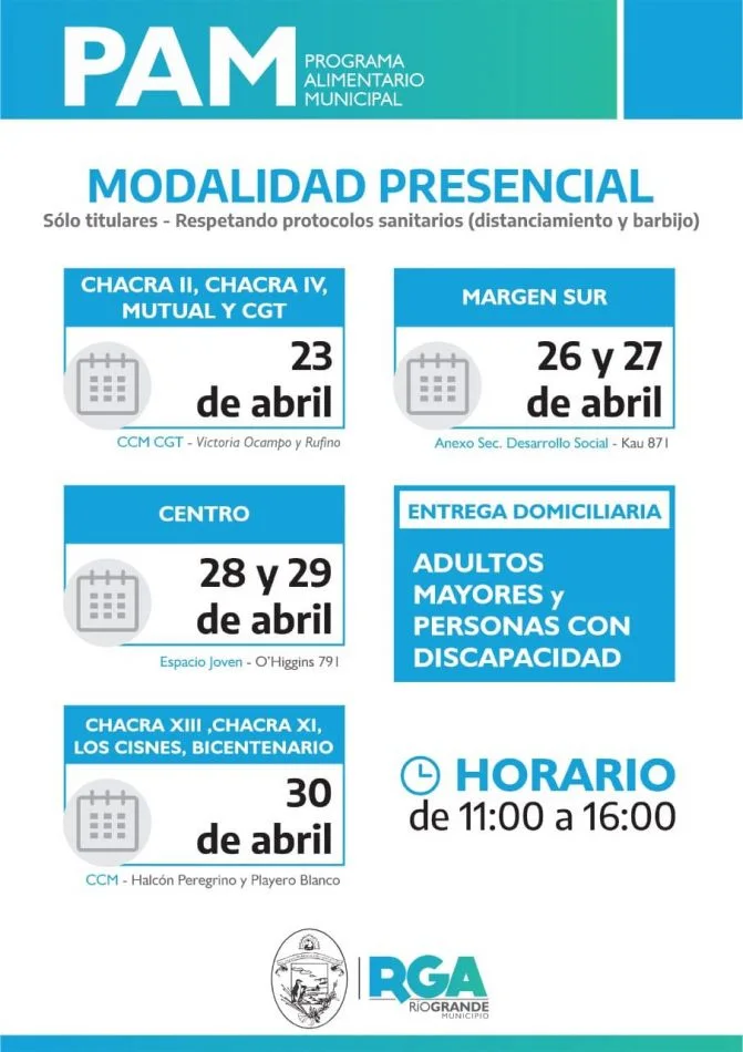 Cronograma de entrega de módulos alimentarios municipales.