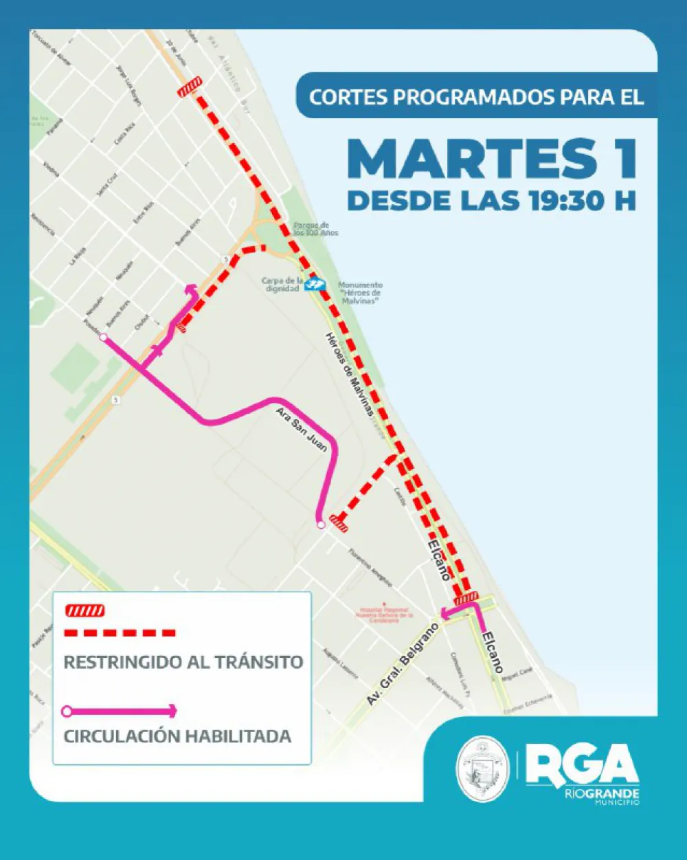 Calles afectadas por las actividades en el marco del 2 de Abril