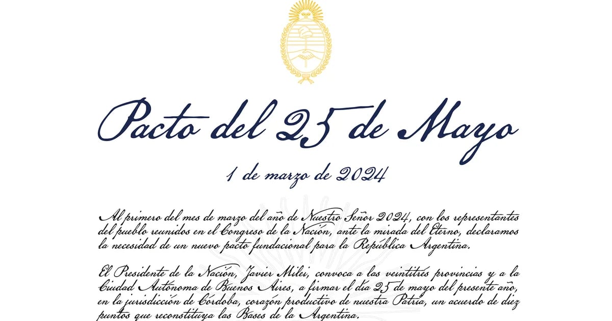 El Presidente Javier Milei convocó a firmar el Pacto de Mayo