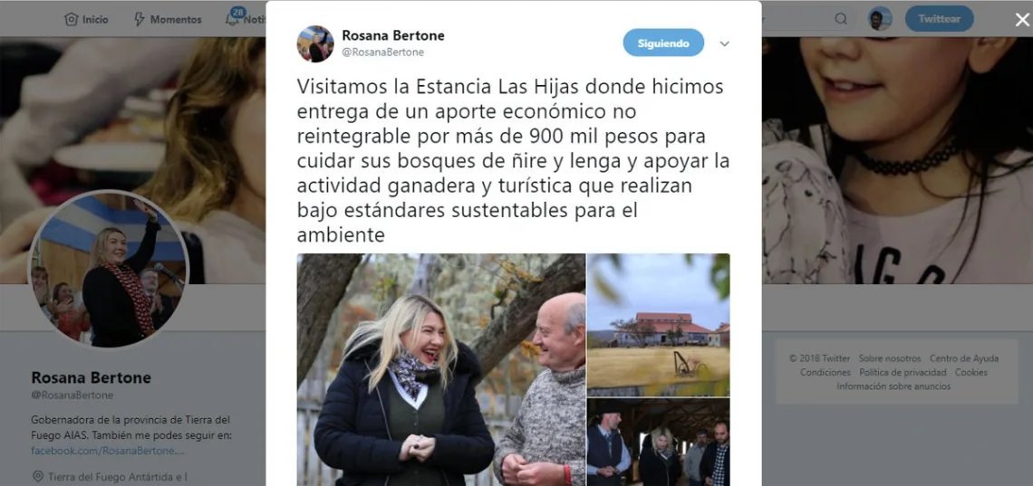 La gobernadora Bertone le regaló más $900 mil a una estancia y lo twiteó