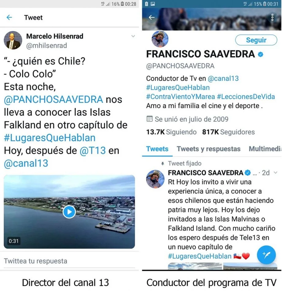 El twit del director de Canal 13 de Chile.