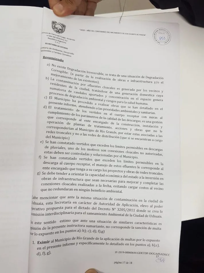 Aseguran que no corresponde sanción o sumario al municipio de Río Grande