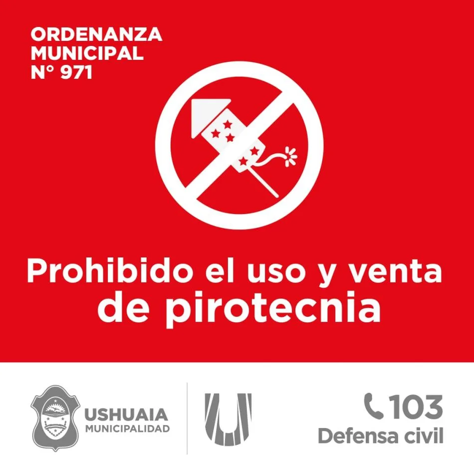 Prohibición de uso y comercialización de pirotecnia en Ushuaia