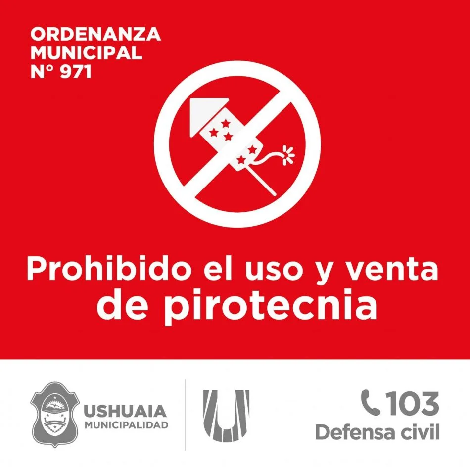 Se recuerda la prohibición de comercialización y uso de pirotecnia en Ushuaia