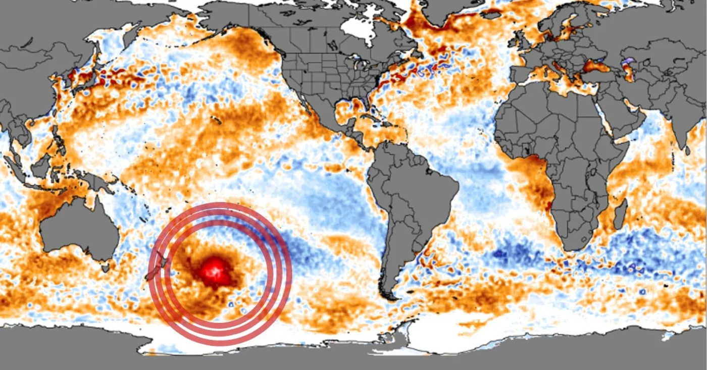 Una burbuja de agua caliente se dirige hacia América del Sur