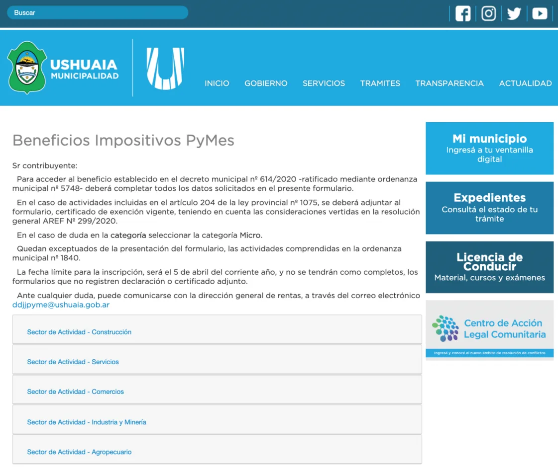 Municipio habilita el formulario online para acceder a los beneficios para las PYMES de Ushuaia