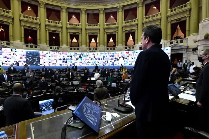 El recinto de la Cámara de Diputados durante la primera sesión virtual de su historia.