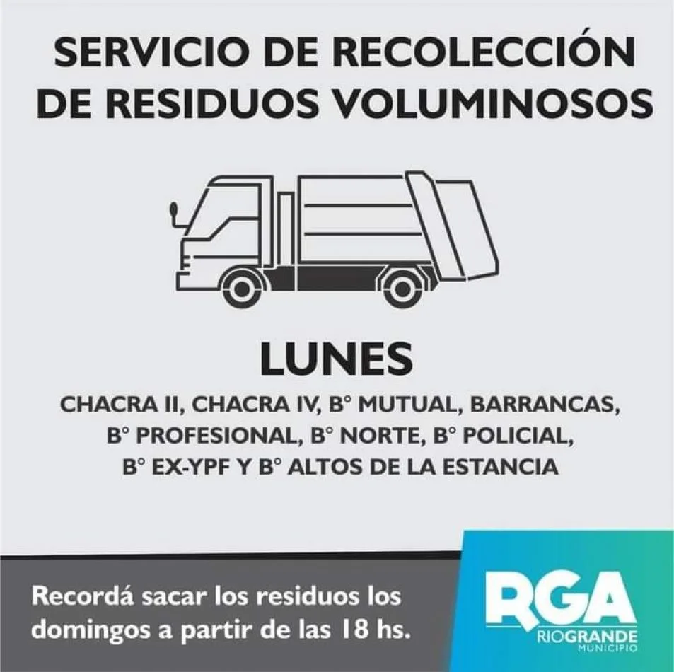 Se recuerda los días y horarios para la recolección de residuos voluminosos