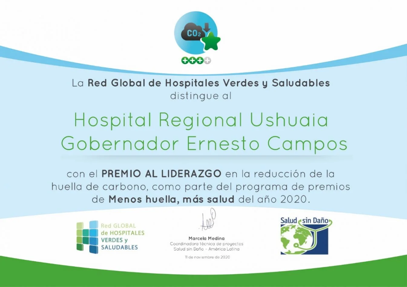 El Hospital Regional Ushuaia fue distinguido con el segundo puesto del premio “Menos huella, más salud”