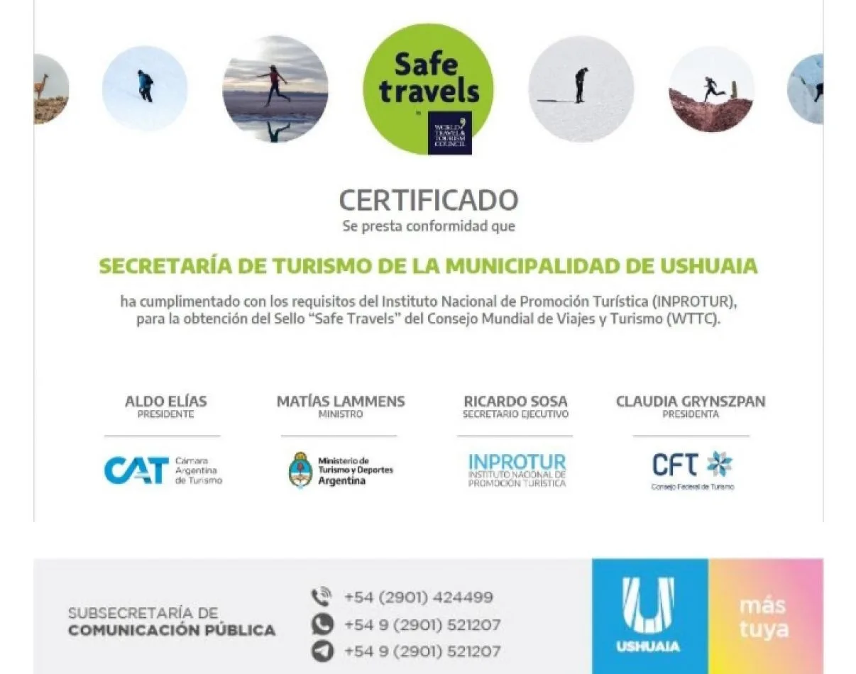 Ushuaia cuenta con el sello "Safe Travels"