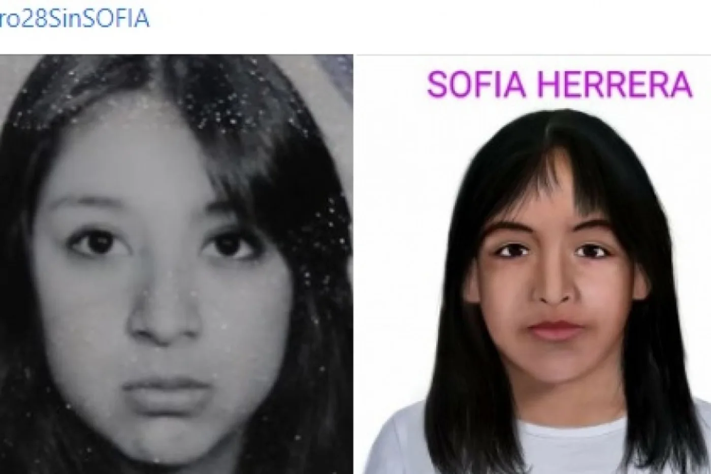 La foto de María Elena Delgado cuando tenía 16 años junto a la proyección de su hija. El parecido sorprende.