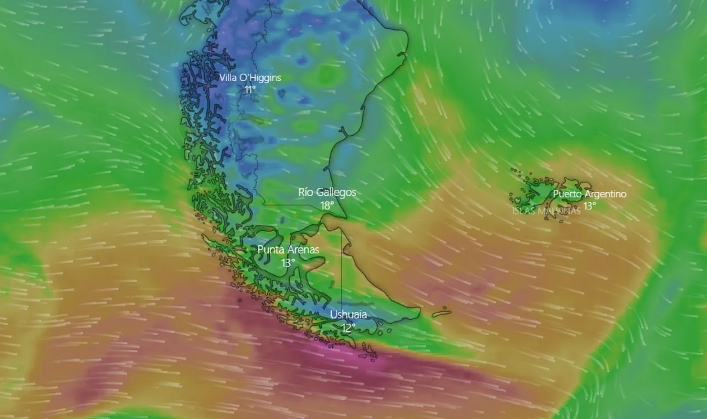 Los vientos intensos para la zona norte de la provincia. (windy.com).