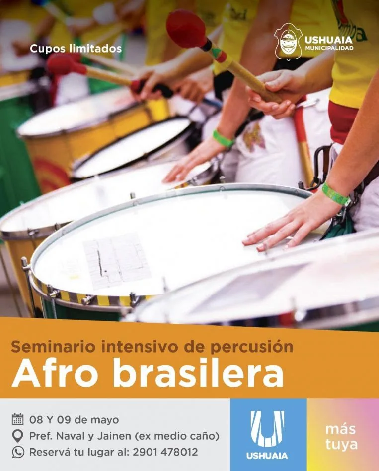 Municipio de Ushuaia brindará seminarios gratuitos de percusión afro