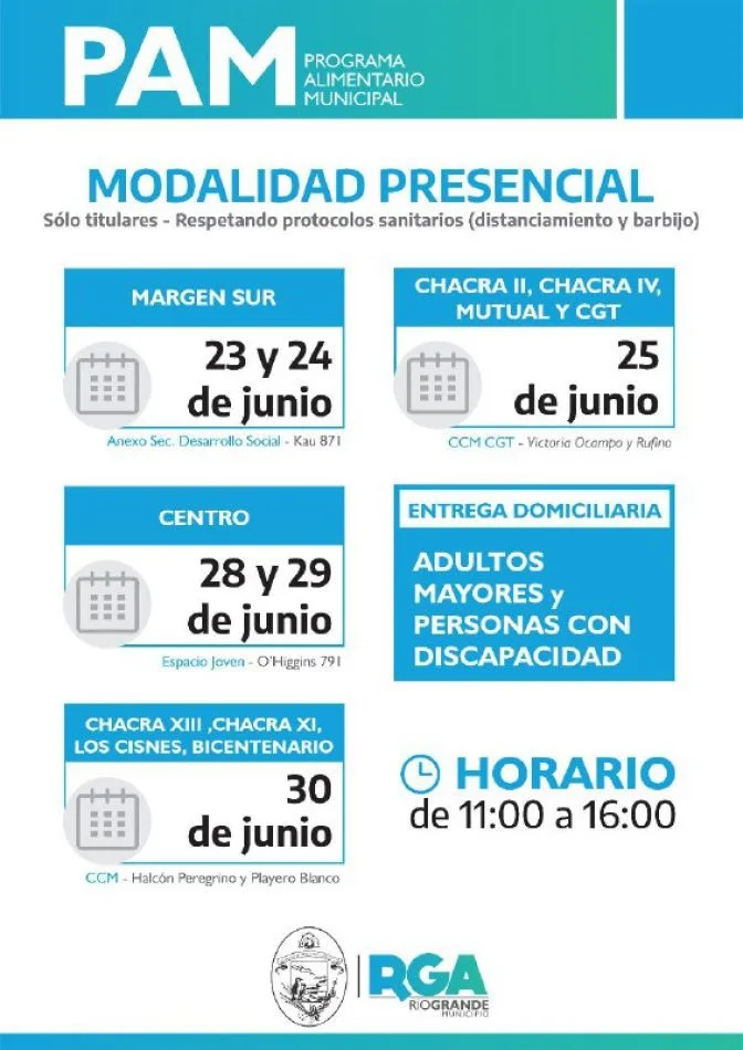 El municipio informa el cronograma de entrega de los módulos alimentos