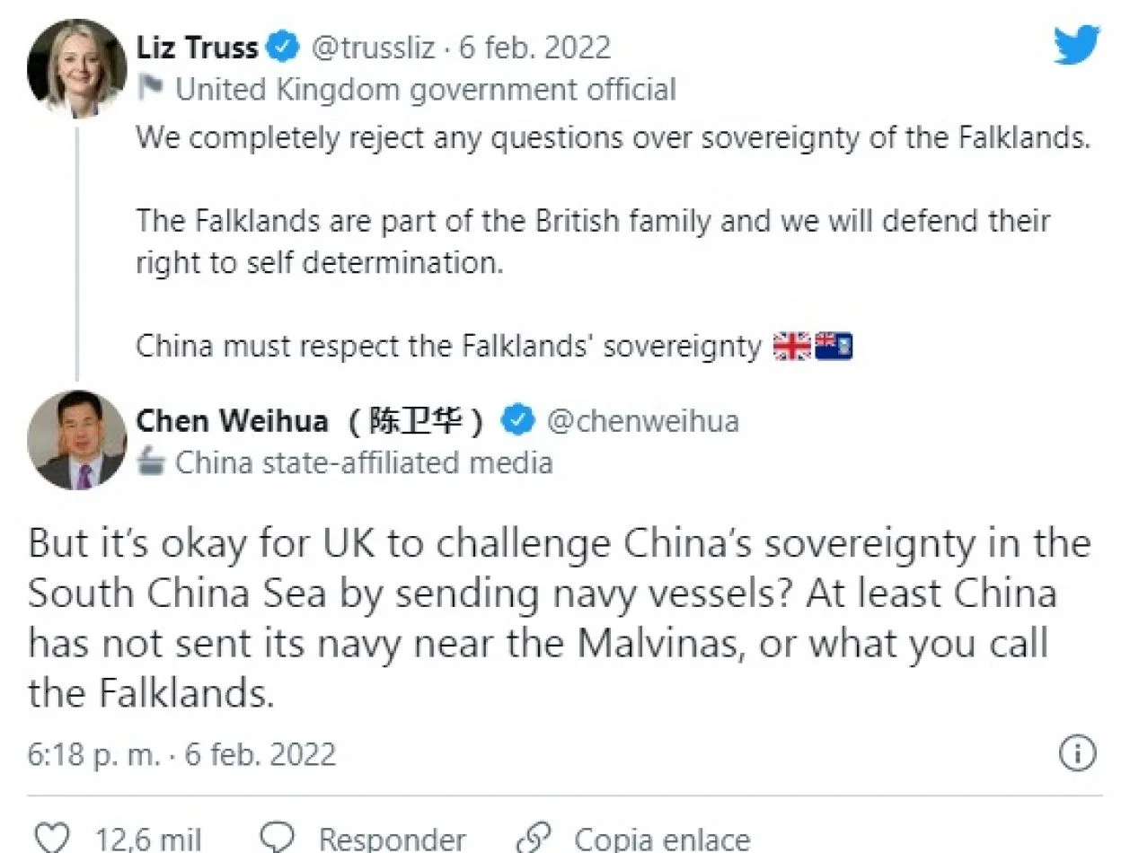 La canciller británica y un periodista chino se cruzaron por la soberanía de las Islas Malvinas
