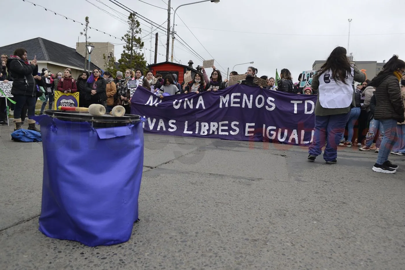 Grupos feministas marcharon por las calles de Río Grande en el Día Internacional de la Mujer.