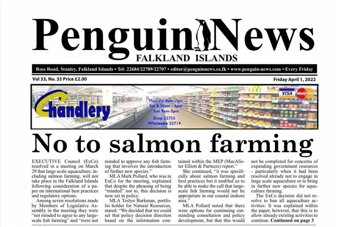 La administración ilegal de Malvinas rechazó la industria salmonera
