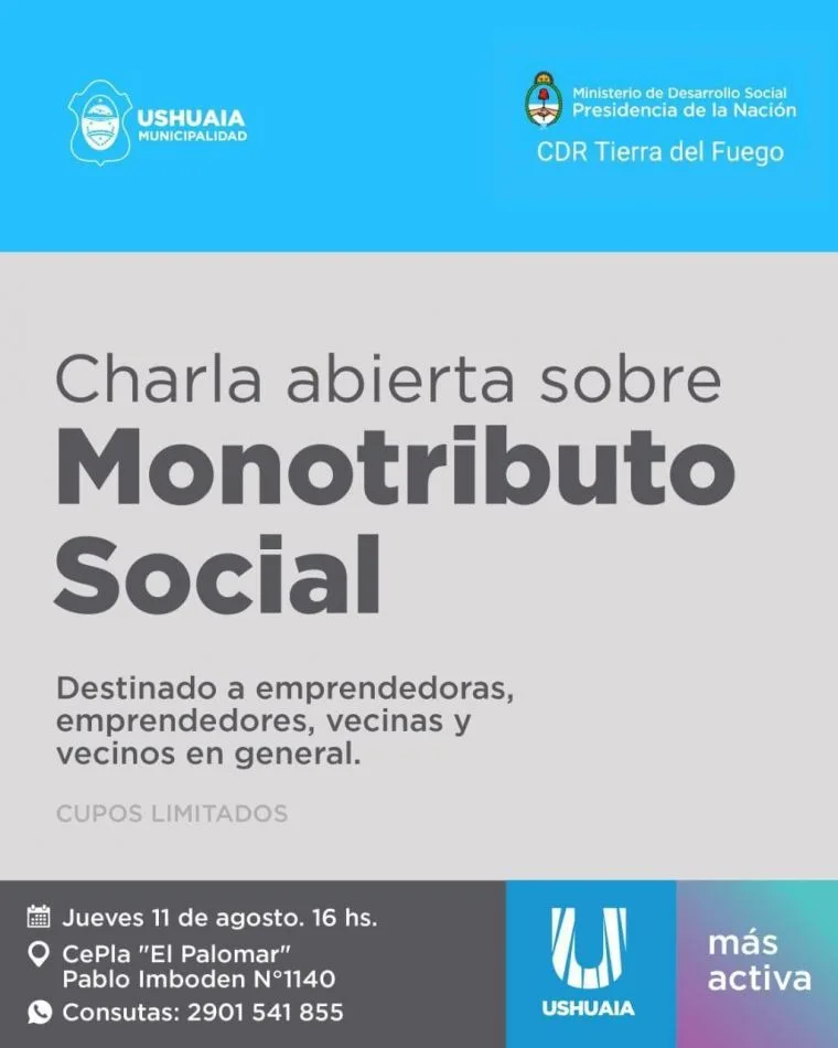 Municipio de Ushuaia llevará a cabo una charla sobre Monotributo Social