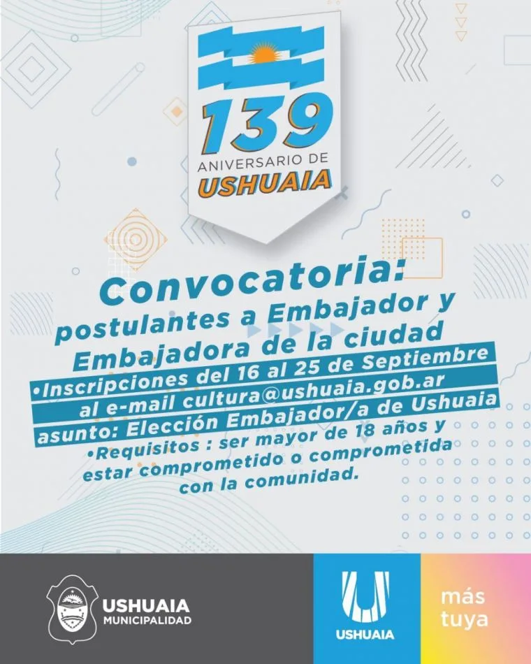 La Municipalidad de Ushuaia abre las inscripciones para el Embajador y Embajadora de la ciudad