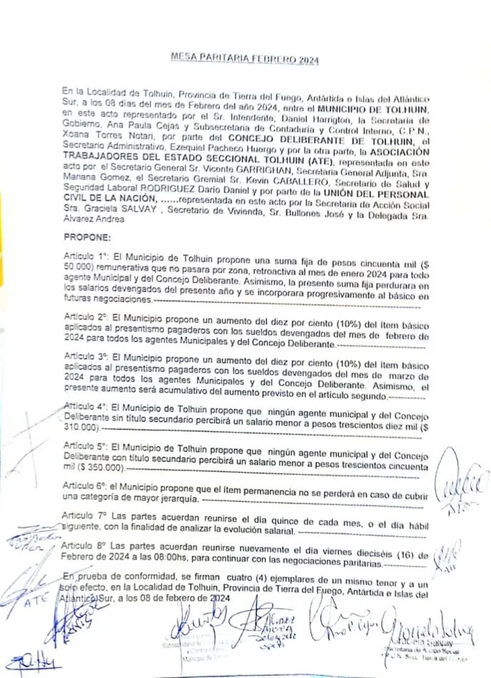 El Municipio de Tolhuin y ATE llegaron a un acuerdo salarial