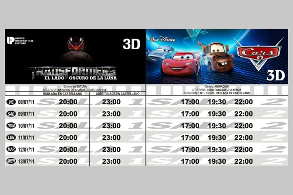 Horario de los estrenos de El Cine Cinemas 1 y 2