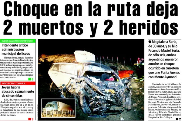 La noticia en la portada del diario El Pingüino.
