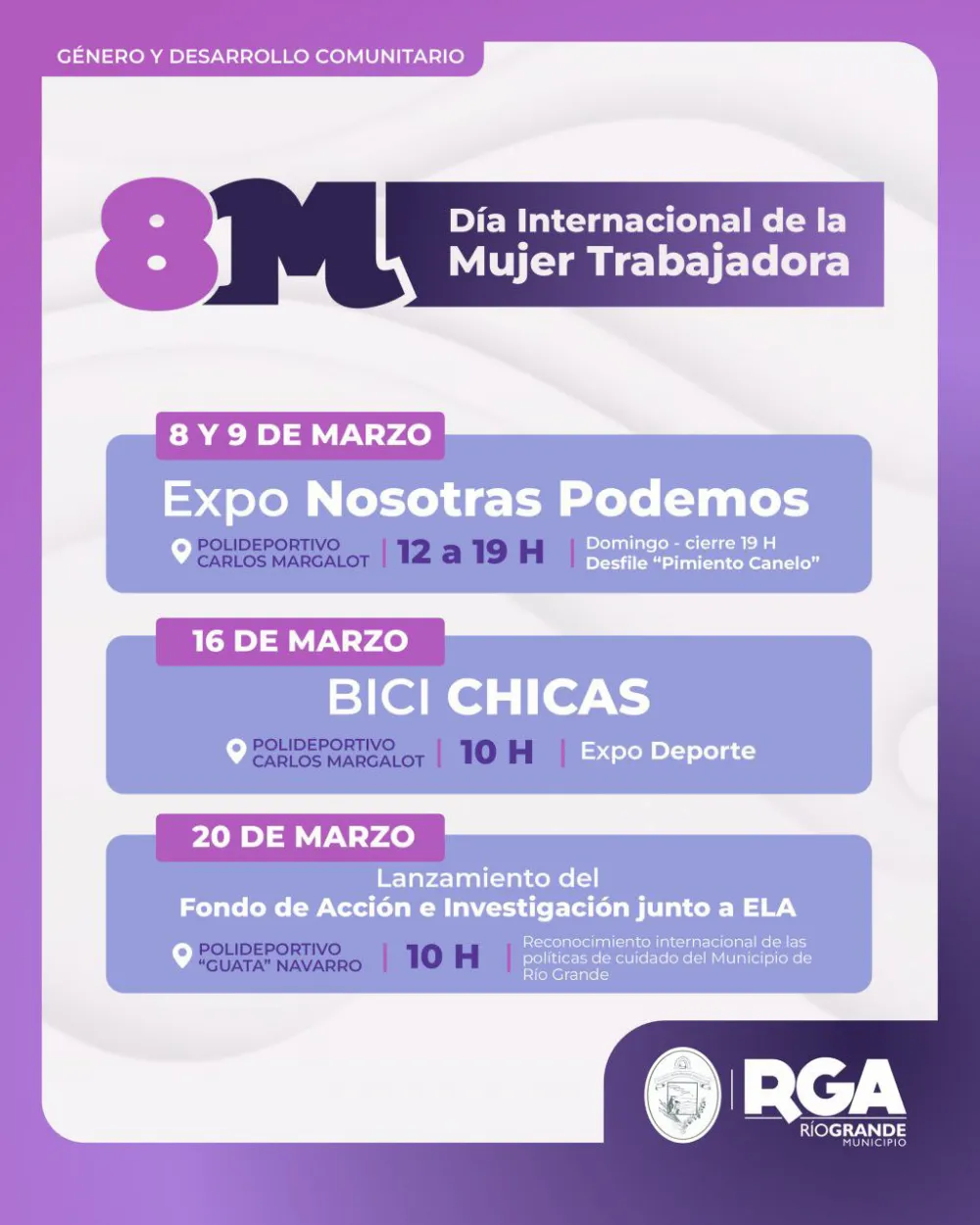 Agenda de actividades por el "Mes de la Mujer Trabajadora"