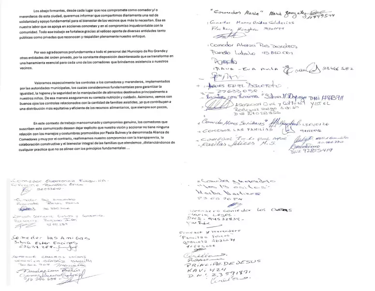 El documento que emitió un gran grupo de comedores.