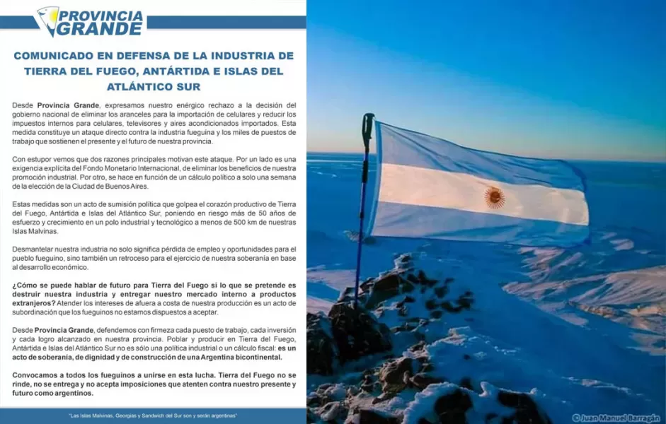 Provincia Grande rechaza la quita de aranceles y alerta sobre Impacto en la industria fueguina