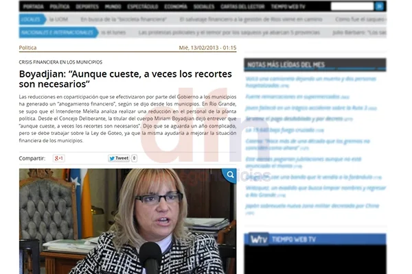 La nota de TIEMPO Fueguino es de feberero de este año.