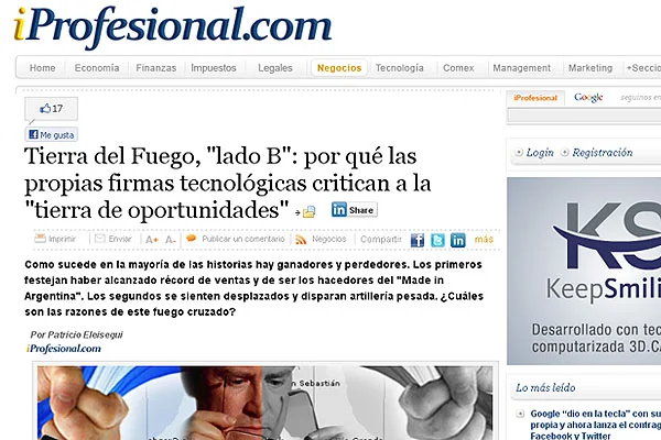 La nota fue publicada por el sitio web iProfesional.com