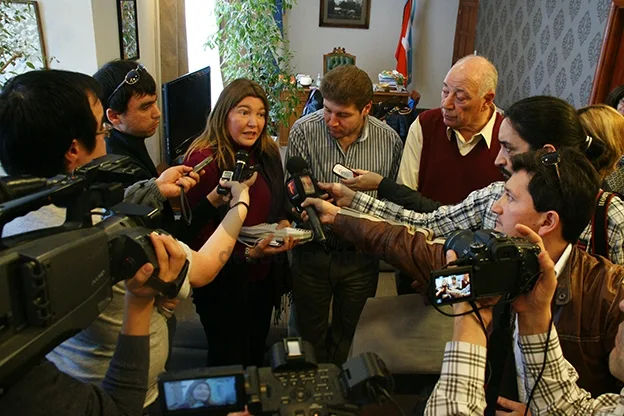 Bertone, Melella y Del Giúdice, durante la conferencia de prensa.