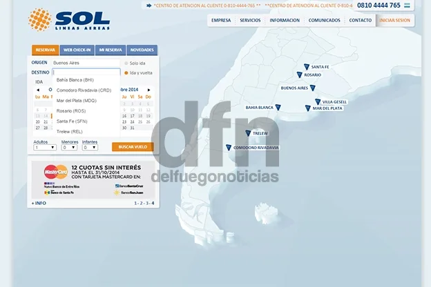 En el sitio web de Sol Líneas Aéreas ya eliminaron a Río Grande como destino.