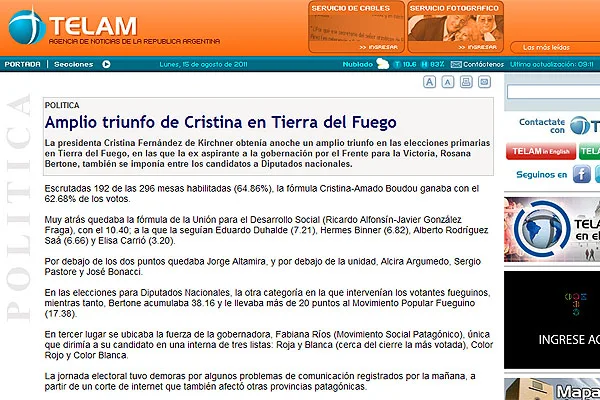 TELAM destacó la elección realizada por Cristina Fenández de Kirchner.